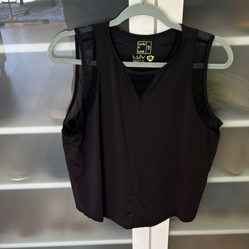 Lucky in Love Black Chill-Out Tank with Mesh Trim - XL
